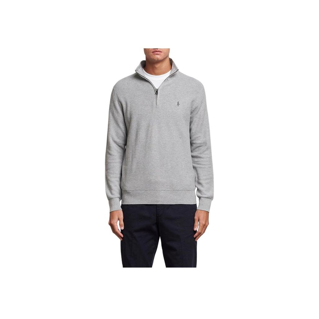 Polo Ralph Lauren FW23 Pony Embroidered Zip Collar Long Sleeve Knit Sweater Men Sweater Light-Gray 710920648-001