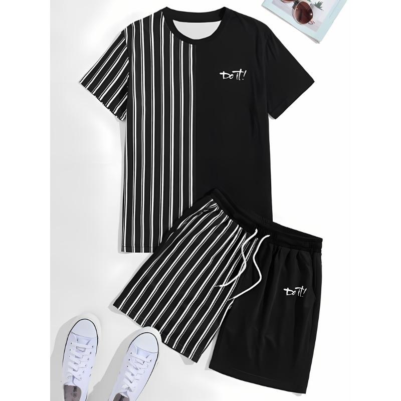 Men's 3D printed fashionable T-shirt+shorts set, men's fun pattern short sleeved shorts