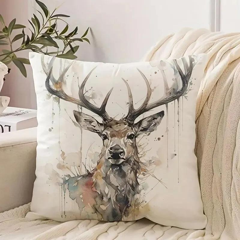 Deer Patterned Pillow Covers Office Car Sofa Bed Cushion Cover Home Bedroom Decoration