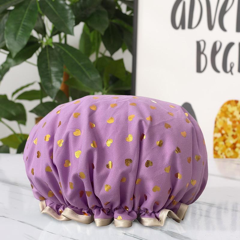 Women's Dual-Layer Waterproof Thickened Foldable Bath Cap - High-Elastic, Adult Size, Quick-Drying