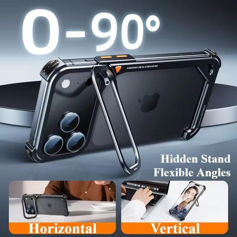 Eary 9-Shaped Phone Case for iPhone 17 Pro Max 17 Pro for Magsafe With Lens Holder Stand Metal Frameless Bumper Anti-Drop Shells