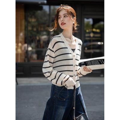 ITISF4 V-Neck Striped Knit Cardigan