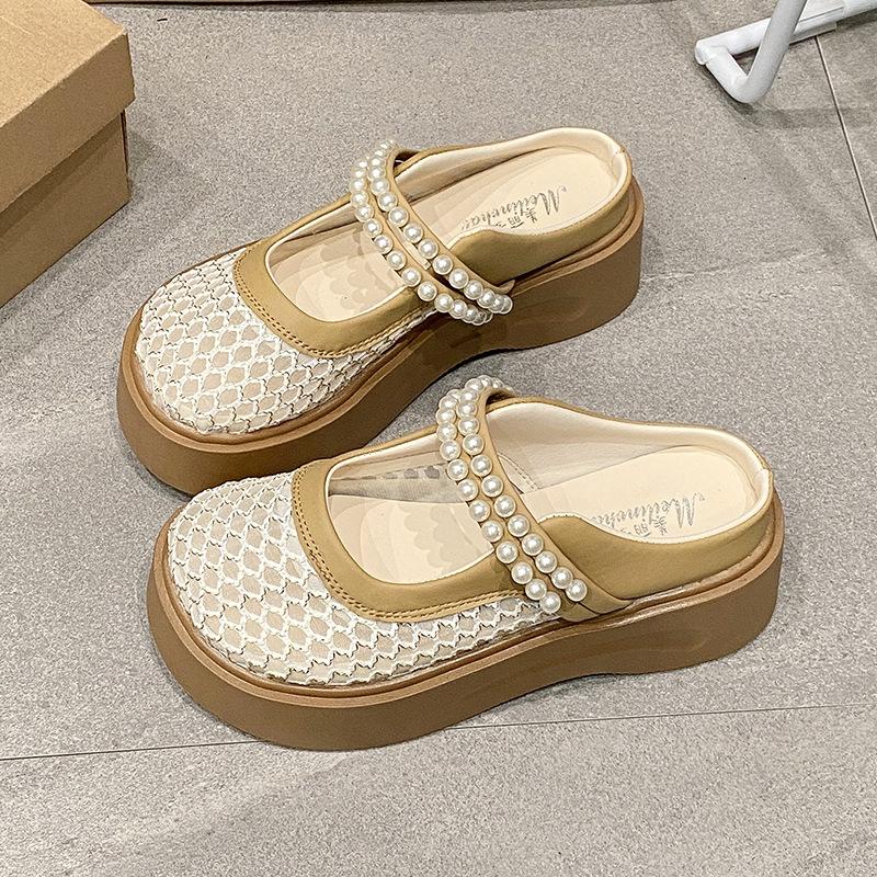 

Баотоу шлепанцы женские уличные 2025 лето новые толстоподошвенные универсальные дышащие нескользящие повседневные модные на одном педале и полушлепанцы 40 хаки