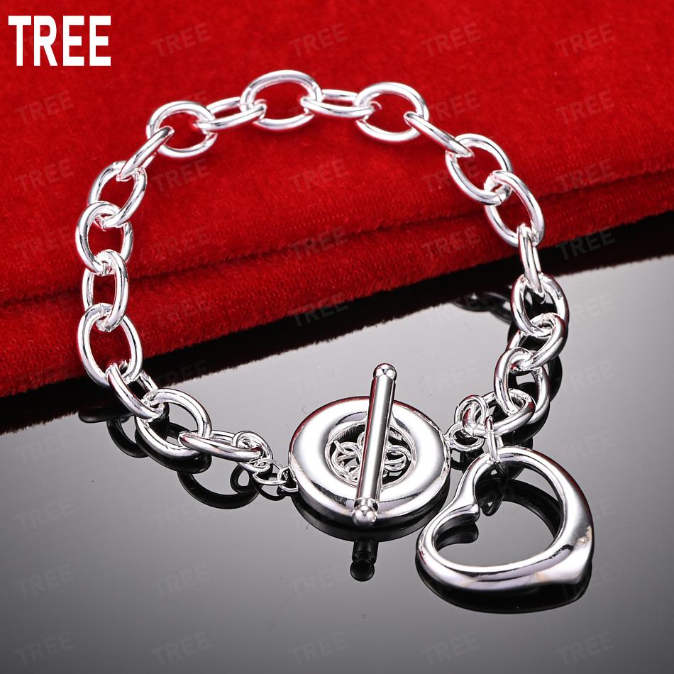 925 Sterling Silver Romantic Love Side Chain Exquisite Bracelet Gift Jewelry 20CM