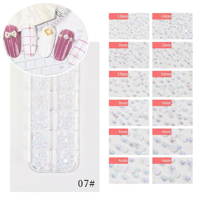12 grile/cutie Dimensiuni mixte Alb AB Nail Pearl Decorare unghii Accesorii pentru unghii Ornament pentru unghii