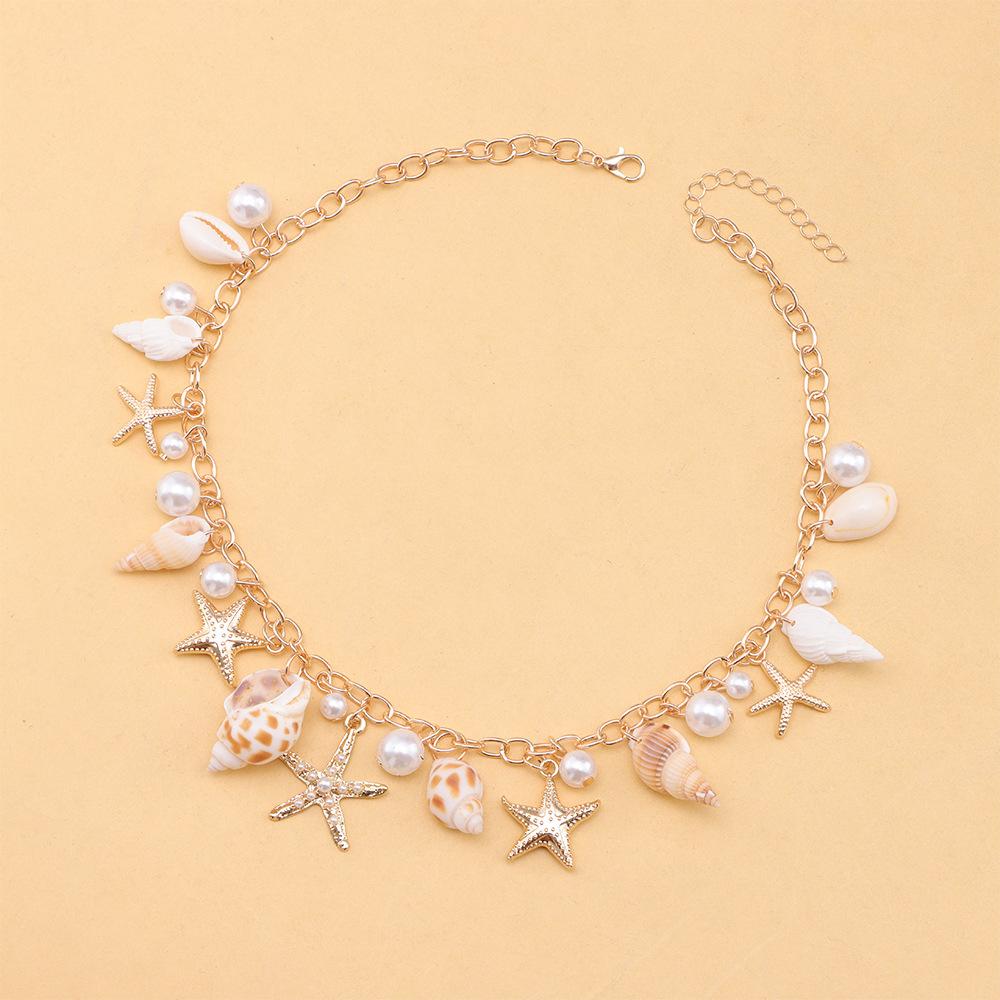 Bohemian Summer Beach Shell Collarbone Chain Niche Seaside Travel Imitation Starfish Conch Pendant Necklace