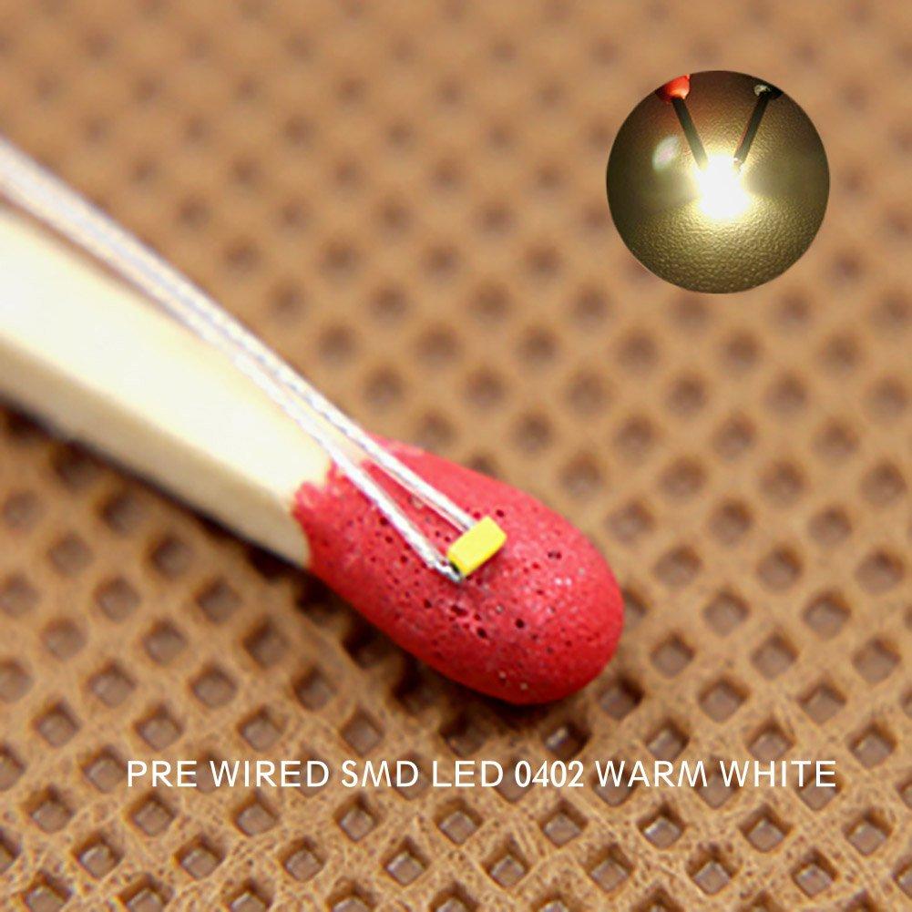 PTFE Wired SMD 0402 Chip Warm for Model and Dioramas 20-Pack LEDs, White, Trains, Railways, Buildings,