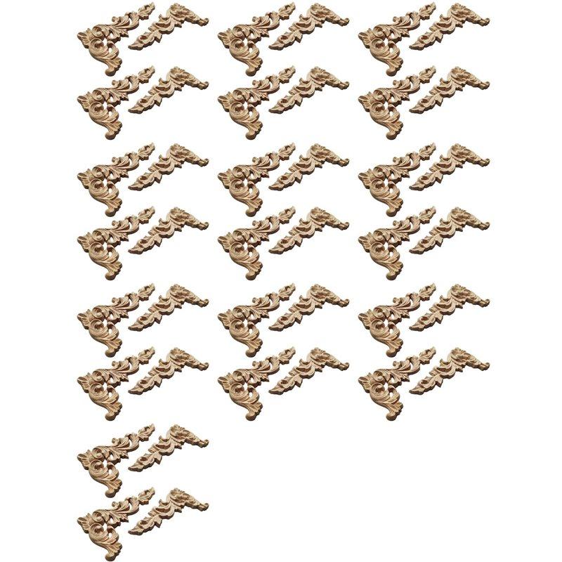 

SHGO-40Pcs Wood Carved Corner Onlay Applique Unpainted Frame Cupboard Cabinet Decal For Home Furniture Decoration A
