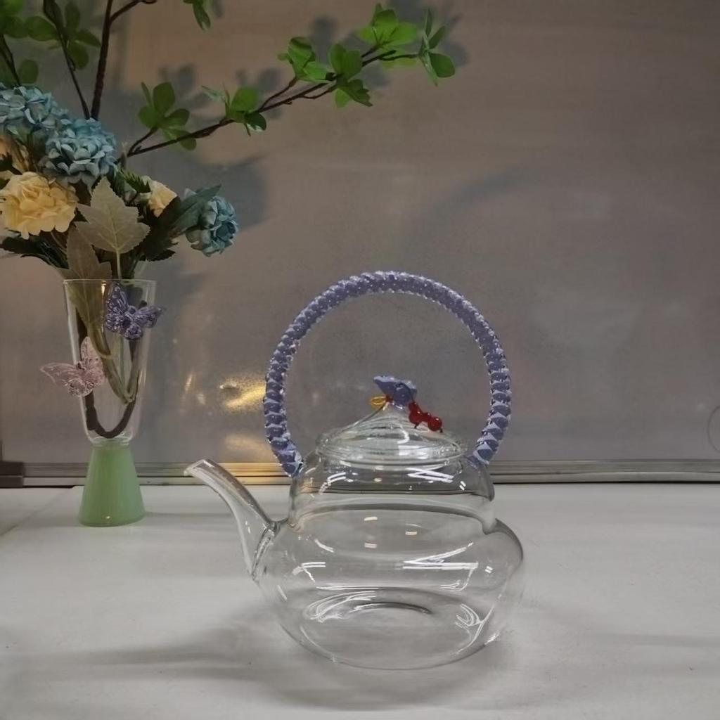 High Borosilicate Glass Teapot, Kung Fu Style Flower Design, Women's Household Kettle, In Stock
