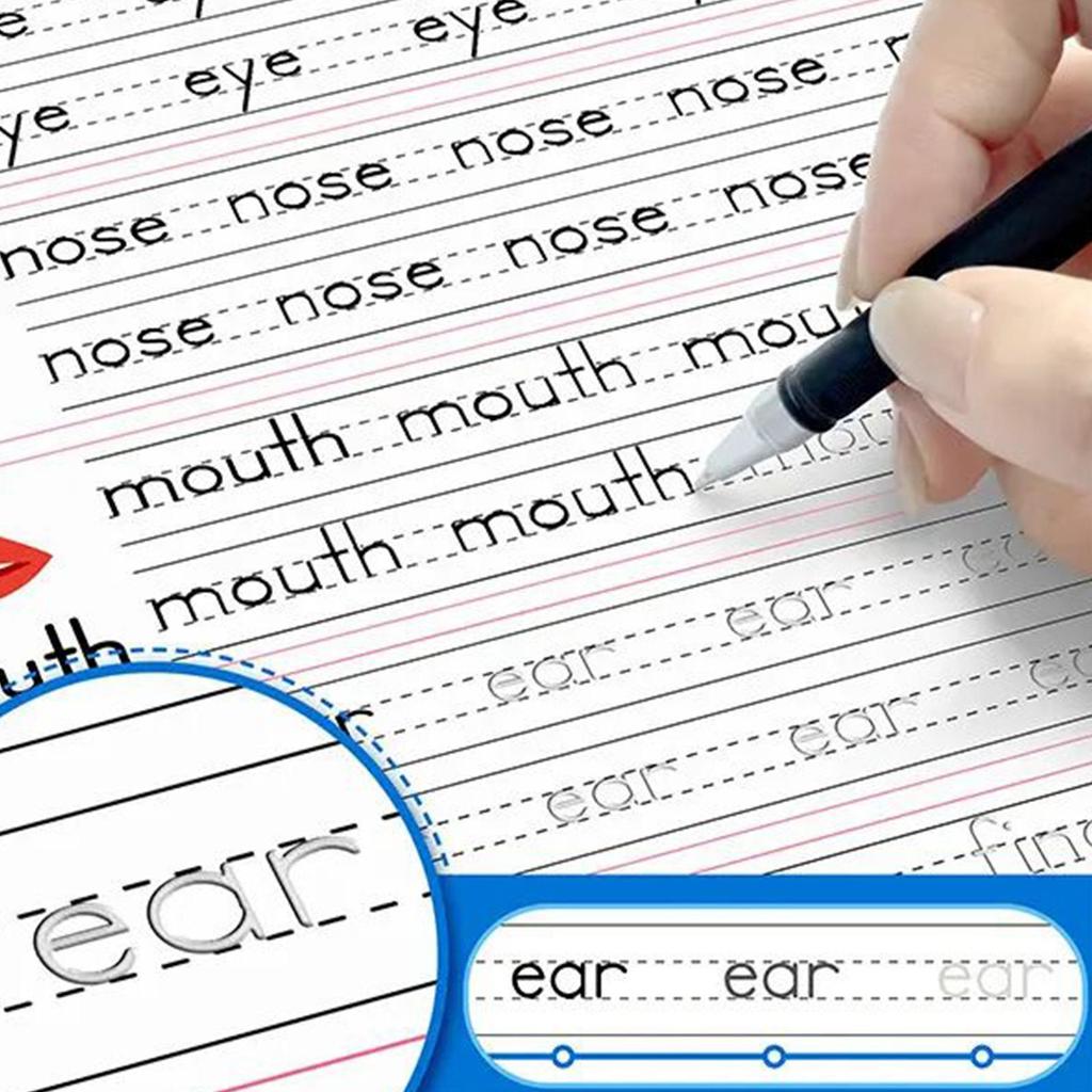 Handwriting Workbook Grooved Learning Reusable Page With Pen Grips Vocabulary Writing Practice Book For Kindergarten Children