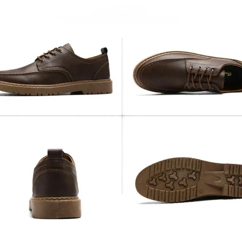 Men Round Head Leather Shoes Business Dress Shoes Handmade Casual Shoes Lace-up Footwear Men Platform Moccasins Slip-on Loafers