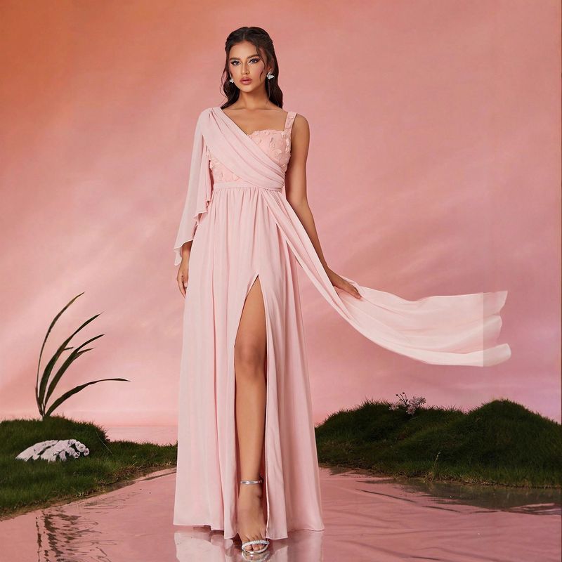 

Amazon One-Shoulder Dress Long Design Evening Dress Slit Slim fit Drape Long dress Adult Formal Dress Wedding Picture Color-Al4544 XL