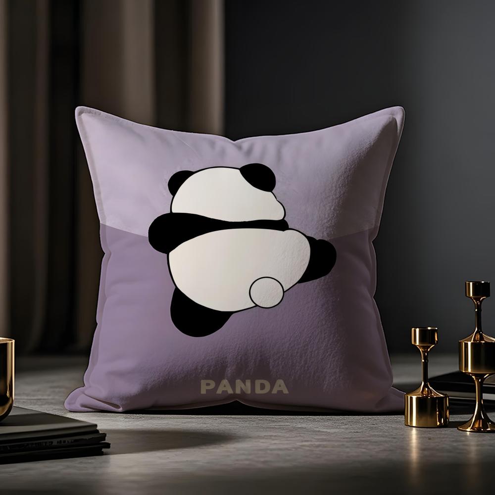 Lovely Panda Cushion Cover Anti-dustmite Pillowcase Invisible Zipper Silky Short Plush Sofa Cushion Cover