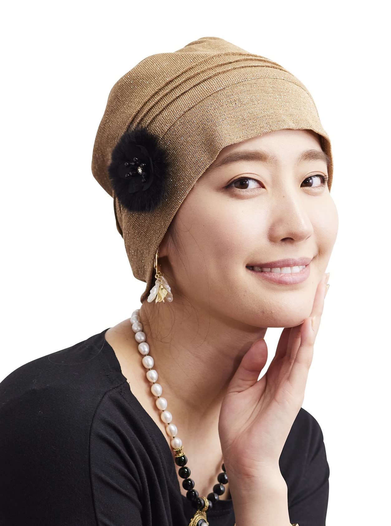 

KISS MY LIFE Lace Cotton Medical Hat for Cute and One Size Fits Suitable for Cancer and Hair with Fur Corsage Women s Chemotherapy, Stylish, Most,