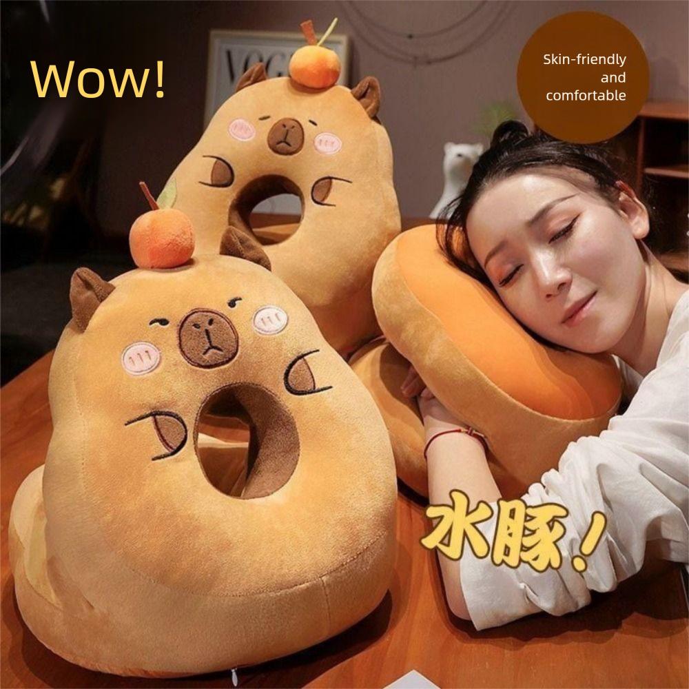 Double-sided Capybara Office Nap Pillow Plush&Ice Silk Capybara Neck Pillow  Men Women