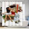 Vintage Art Shower Curtain with Elegant Woman and Cat Print Decorative Bathroom Liner for Home Decoration Size: 180 X 240 Cm (La