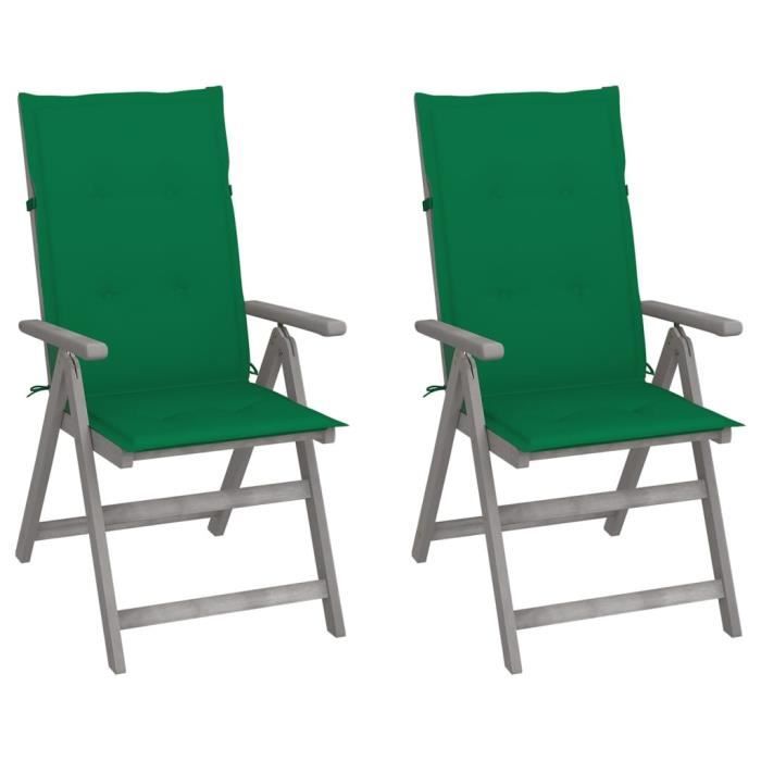 VidaXL Chaises inclinables de jardin, 2 pcs avec coussins Bois d'acacia.