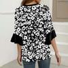 Tops For Women Cute Button V Neck 3/4 Sleeve Blouses Print Top Casual Shirts