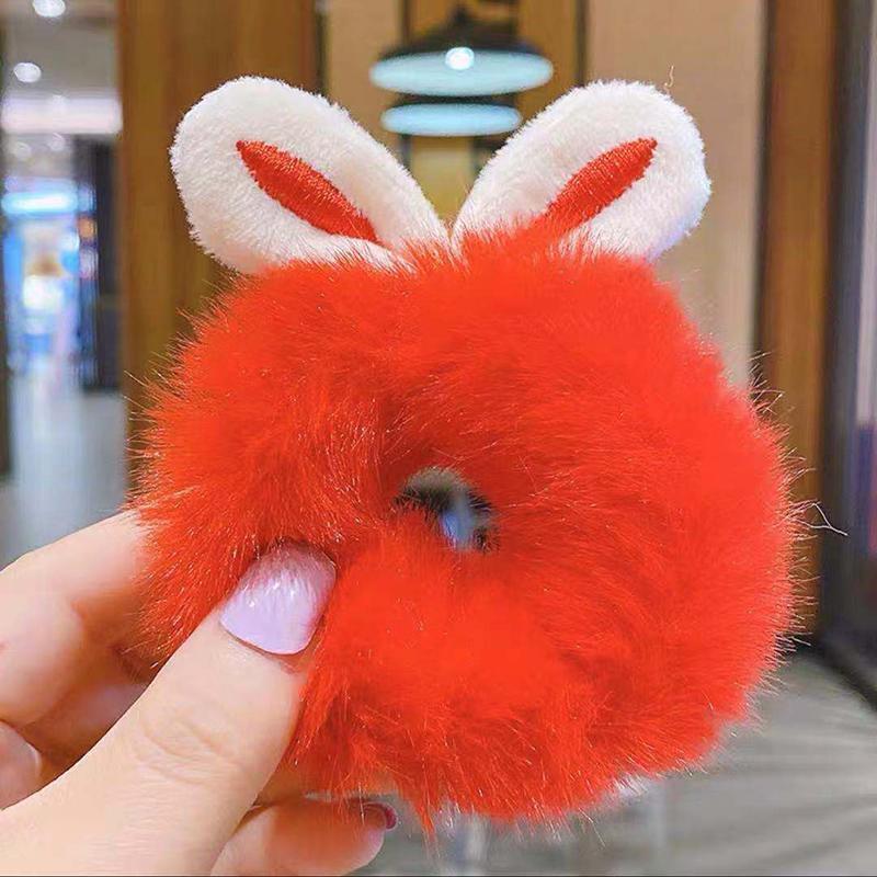1Pcs/2Pcs New Hair Accessories Fake Fur Hair Rope Cute Bear Scrunchies Girls Elastic Hair Rubber Bands Gum Kids Ponytail Holder