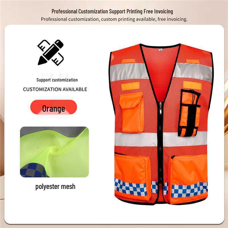 Breathable Reflective Multi-Pocket Mesh Vest for Construction and Roadside Assistance
