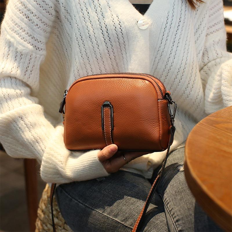 First Layer Cowhide Small Bag Women's New Mobile Phone Bag Trendy Messenger Bag Women's Casual Versatile Shoulder Bag