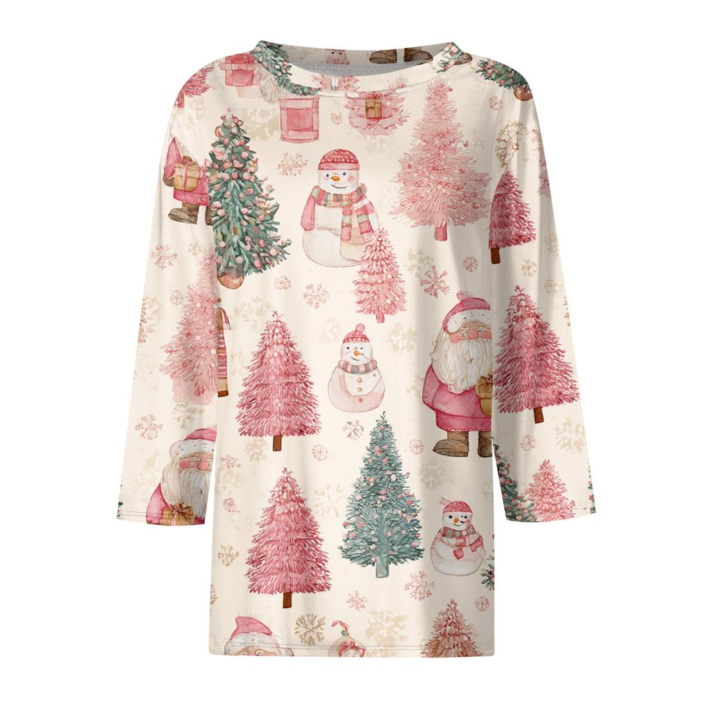 3/4 Length Sleeve Womens Tops Floral Print Vintage Fashion Casual Loose With Round Neck Plus Size Shirts