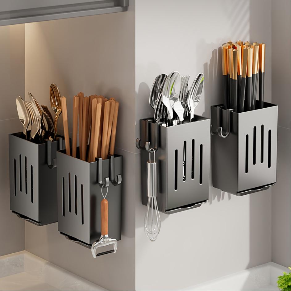 Kitchen Chopsticks Holder Multifunctional Hanging Utensil Drying Rack Hooks No Drilling Wall Mounted Spoon Fork Holders