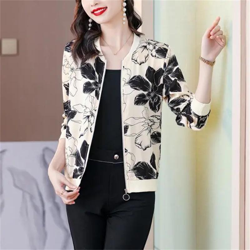 Women's Plus Size Floral Chiffon Jacket - Summer Long Sleeve, Zipper, Sun Protection