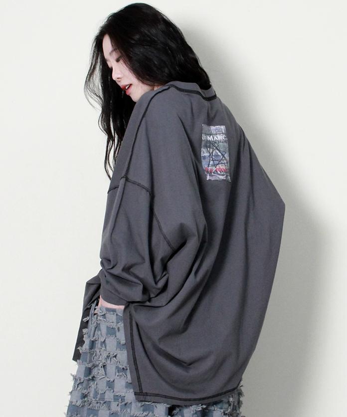Deumakeu Oversized Asymmetrical Long Sleeve T-Shirt Charcoal