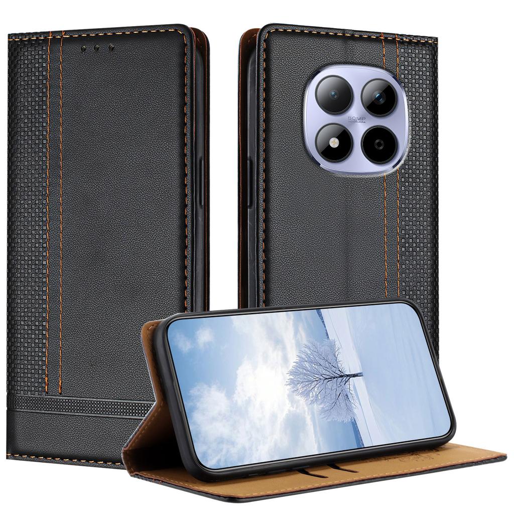 Pro Xiaomi Redmi Note 15 Pro 4G (Globální) Pouzdro ve tvaru L s mřížkovaným vzorem, kožené, s podpěrou a přihrádkami na karty
