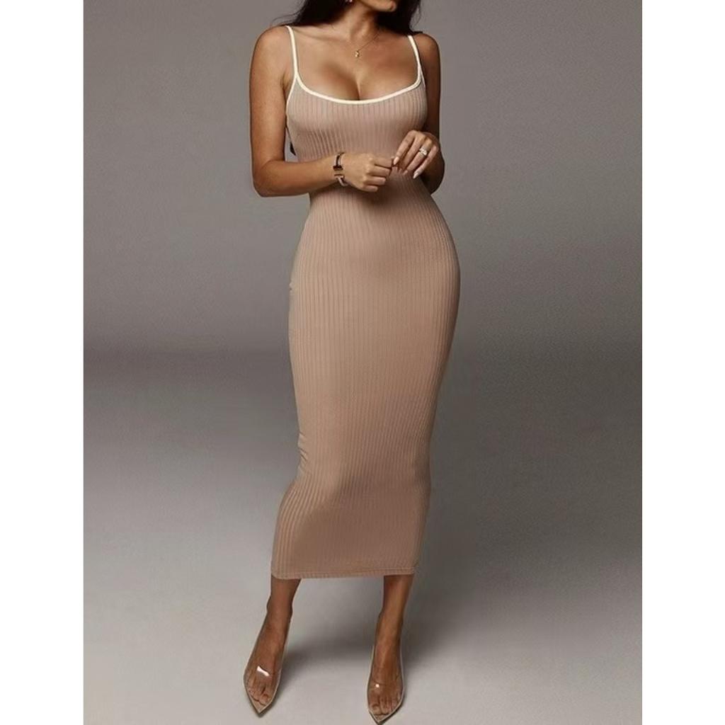 Letní dámské barevné tílkové šaty Sexy záda bez ramínek Bodycon úzké přiléhavé šaty pro ženy