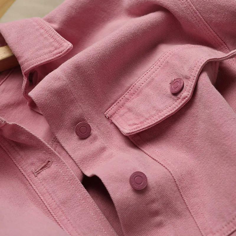 Women Spring Autumn Korean Style Single Breasted Pink Jeans Jacket Denim Coats Cowboy Jackets