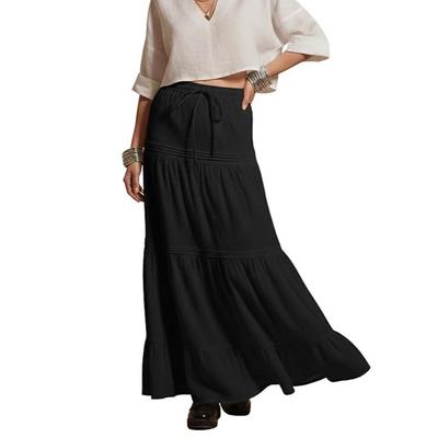 Women's Summer Ruffle Hem PolyBlend Maxi Skirt | High Waist Long Skirt's | Plain A-Line Flowy Skirt for All Occasions | Elegant Boho Style