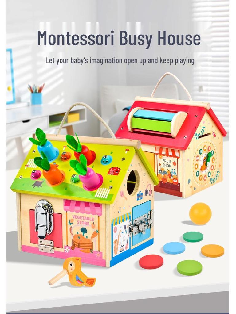Montessori Busy House: Baby Enlightenment & Educational Unlocking Box with Teaching Aids and Toys
