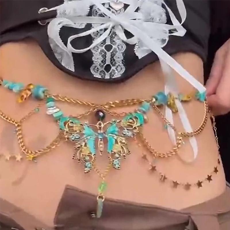 Sexy Metall Schmetterling Hüftkette Zarte Schmetterling Anhänger Modische und Vielseitige Quaste Halskette Accessoires für Damen Mädchen