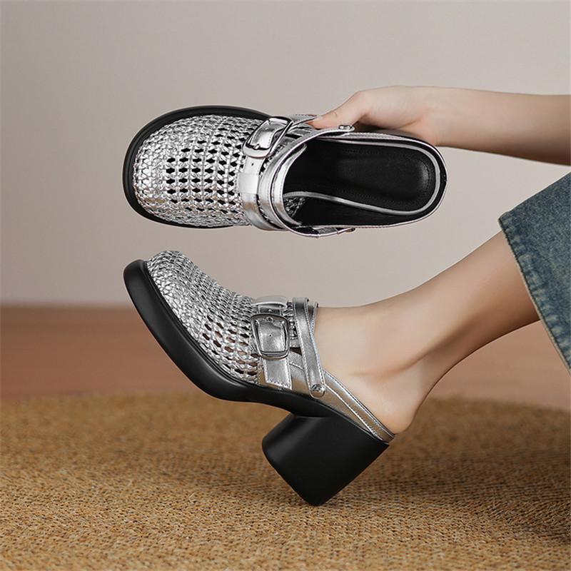 Fashion New Summer Sandals Cover Toe Sandals for Women High Heels Slippers Fashion Hollow Out Slippers Two Ways To Wear Platform Sandals