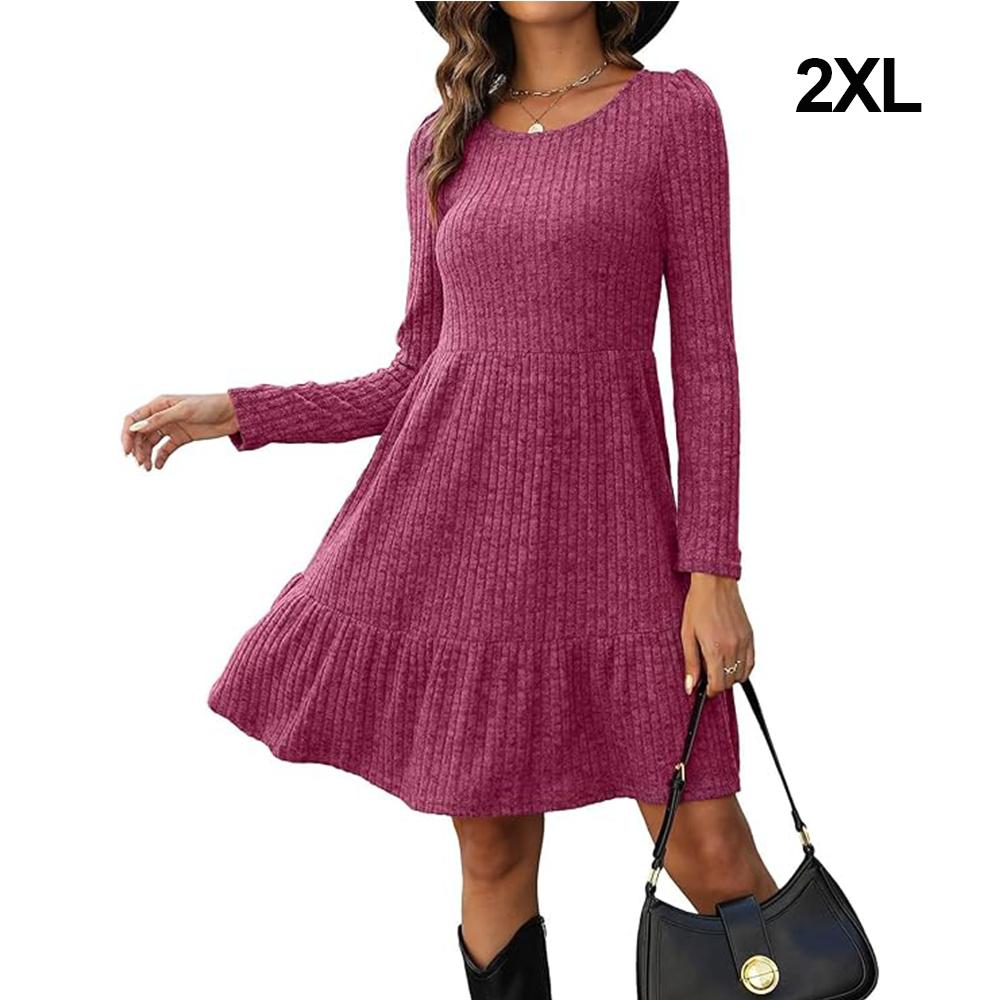 Rochie pulover cu mânecă lungă pentru femei Rochie casual în linie A, cu gât roșu, toamnă și iarnă