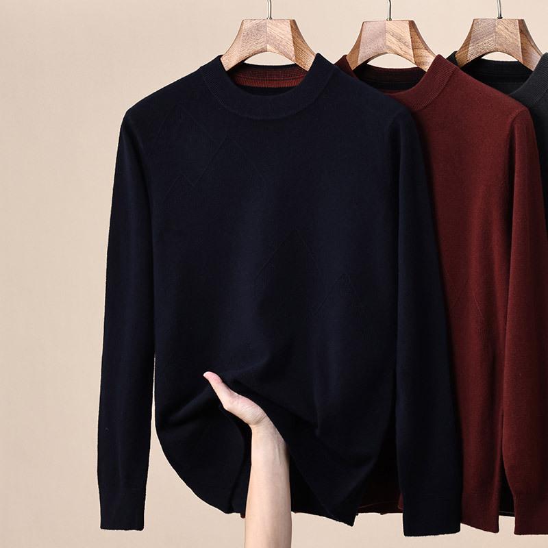 

Men s Jacquard Cashmere Wool Sweater - 2025 Autumn/Winter Solid Color Round Neck Base Layer 120