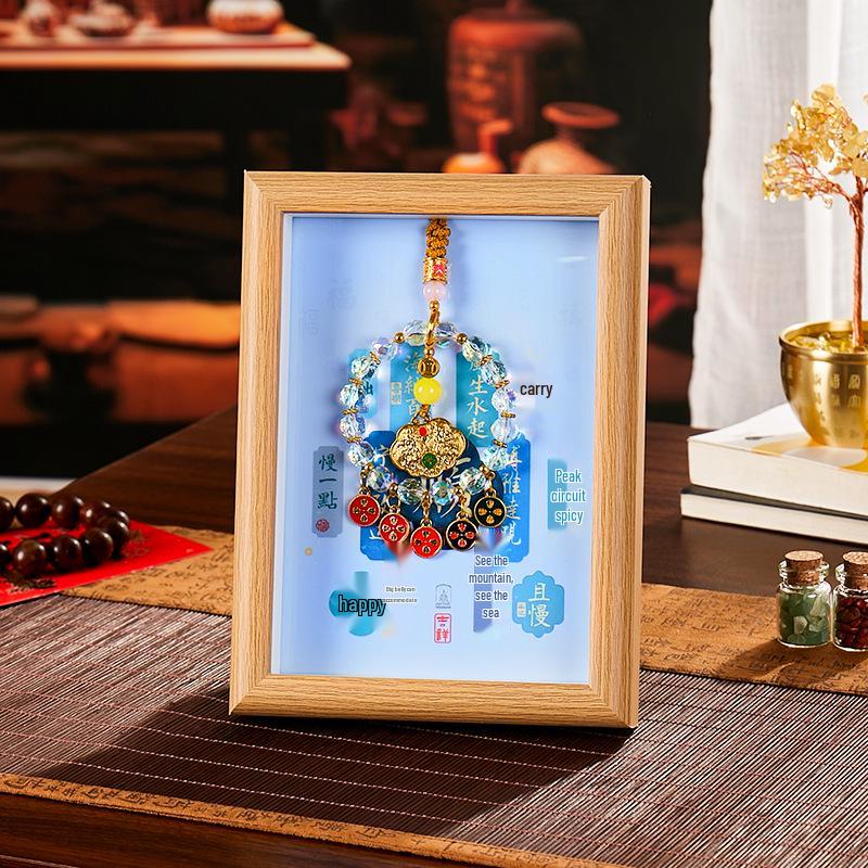 

Exquisite Thangka Display Table: Perfect Souvenir for Nail Salon Openings and Cultural Gifts 7 inch Original Wood + Crystal Bracelet + Gift Box