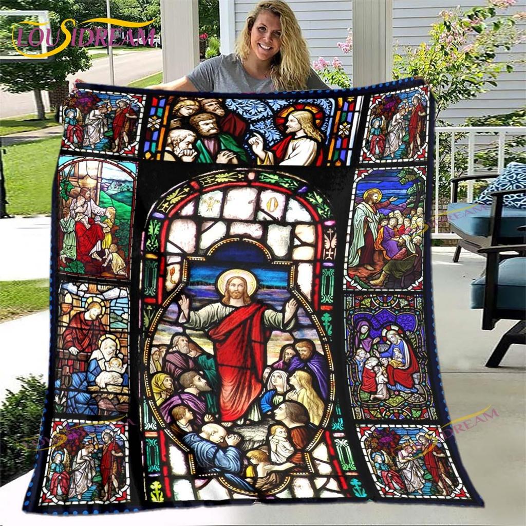Jesus Blanket Virgin Mary Blanket Flannel Blanket Super Soft Throw Blankets for Bedroom Couch Sofa Gift Tv Blanket Bedding