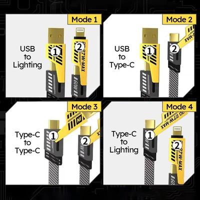 4 In 1 Mecha Fast Charging Data Cable Cord PD 27W For iPhone 15 Samsung Xiaomi 65W USB Type C Multi Port Quick Charge Wire Line AVE