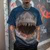 T-shirt da uomo a maniche corte con stampa di squalo con occhiali da sole, sfondo blu oceano, Cool Casual Streetwear Tee