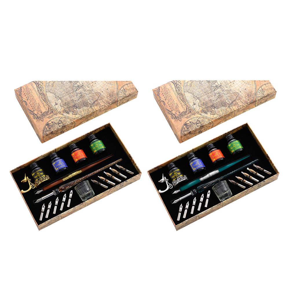 Dip Pen Fountain Set Star Starry Sky Glass Calligraphy Ink Pen Stationery Gift marrone