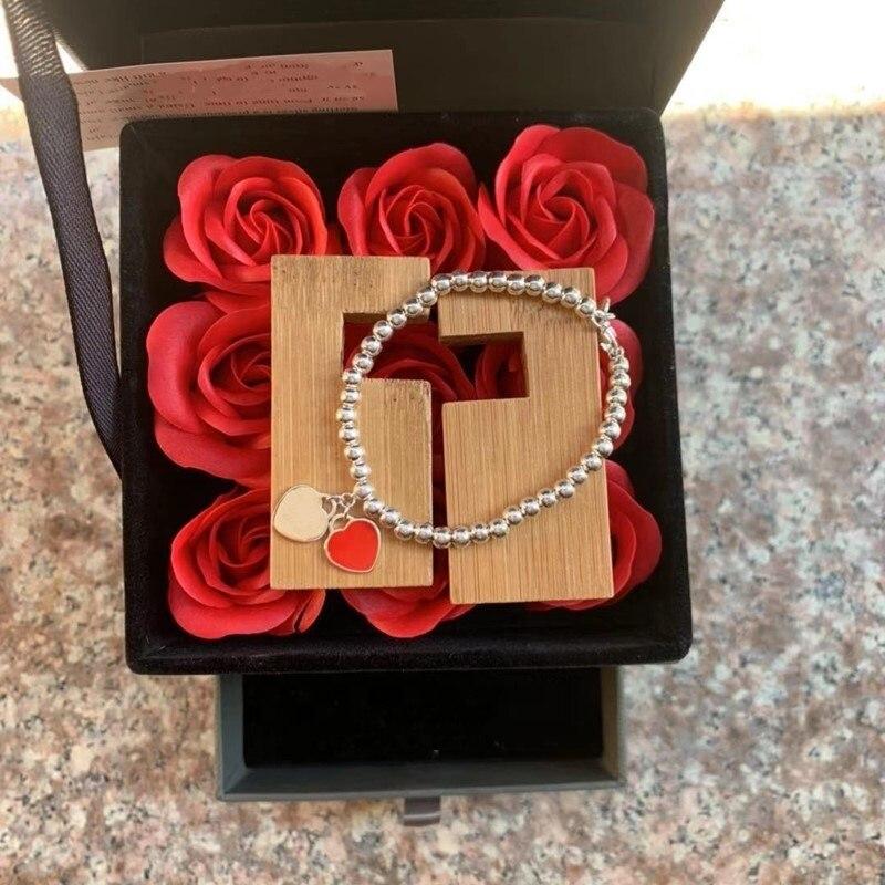 Classic T Blue Double Heart Bracelet Designer S925 Silver Bead Bracelet Fashion Style Charm Bracelet Women's Jewelry