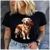 Cotton Vintage Golden Retriever With Red Rose Print Women T Shirt Dog Lover Casual Short Sleeve Graphic Tee
