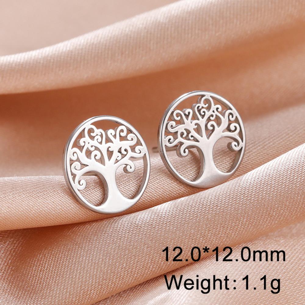 Dawapara Circle Tree of Life Stud Earrings Clear Zircon Round Earrings Stainless Steel Irish Jewelry Friendship Gift