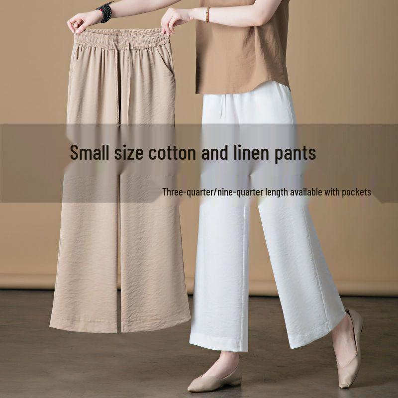 Women's Wide-Leg Ice Silk Linen Pants: Summer Thin, High-Waist, Elastic, Casual Style