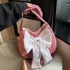 Lattice Bow Shoulder Bag Cloth Canvas Tote Bag Simple Plaid Shoulder Bag  Travel