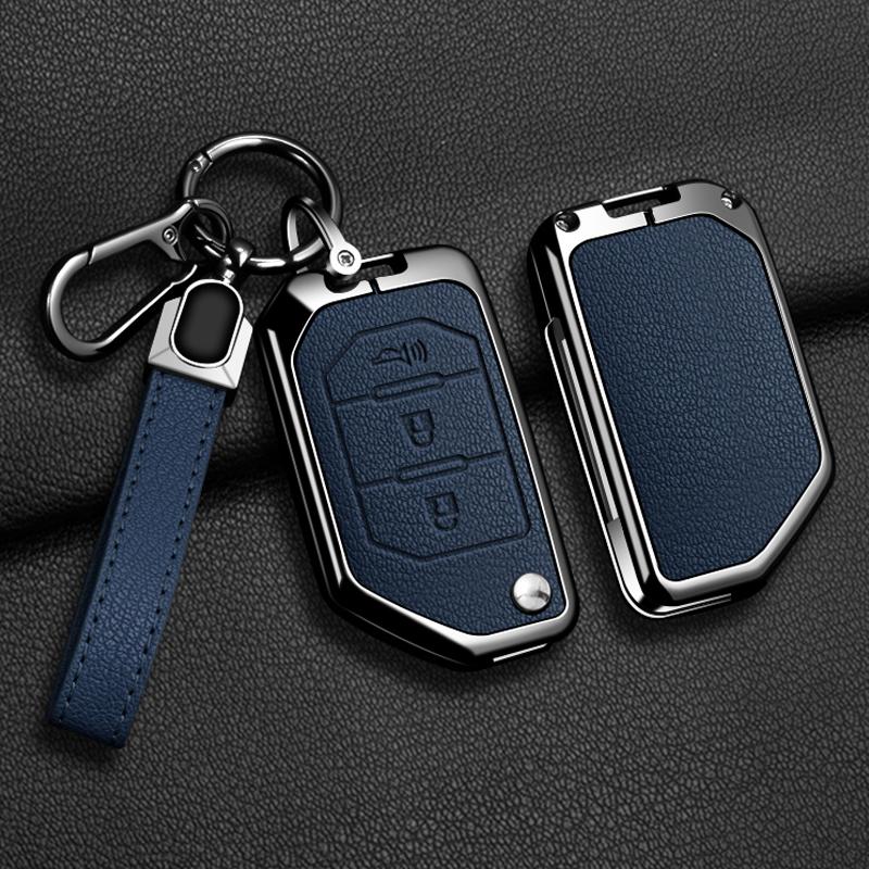 Zinc Alloy Leather Car Key Case Cover for Jeep Wrangler JL JLU Rubicon Gladiator JT Sahara JLU 2018 2019 2020 2021 2022 2023