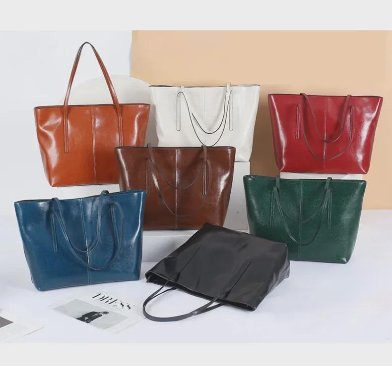 Echte leren damestas met grote capaciteit - 2024 schouder- en forenzentas